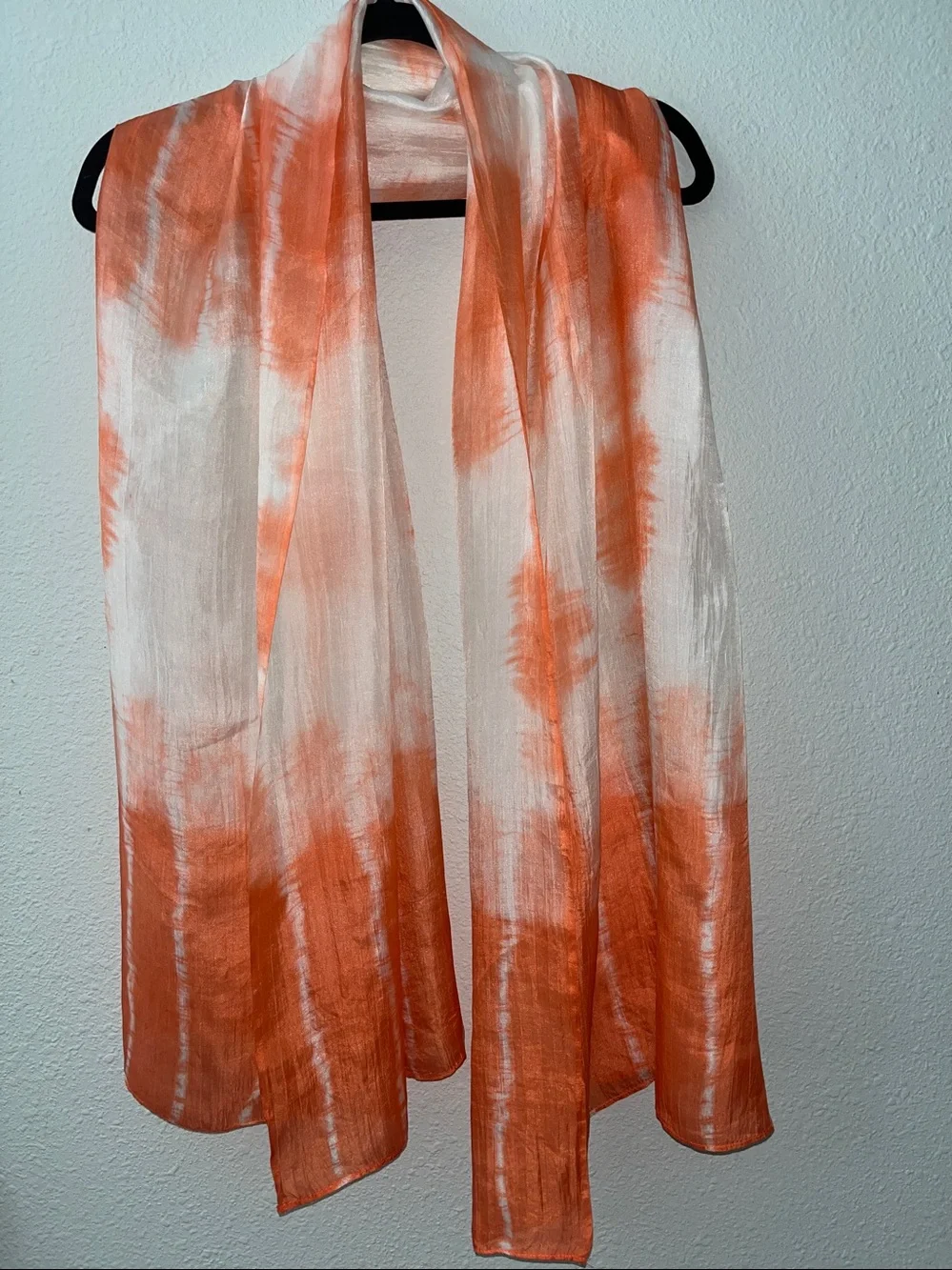 100% Silk ombré Orange & White   Shawl Scarf Oversized 31”x64”